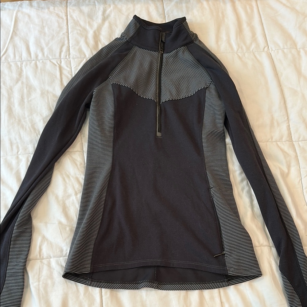 Athleta Black and Gray Striped Pullover XXS